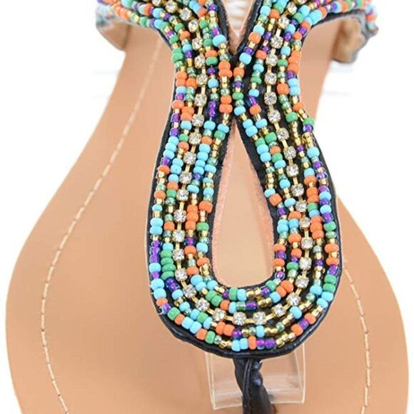 Colorful Boho Thong Slip On Flip-Flop Flat Sandals - Picture 3 of 3